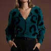 Bambino Cardigan In Black On Forest Green Leopard