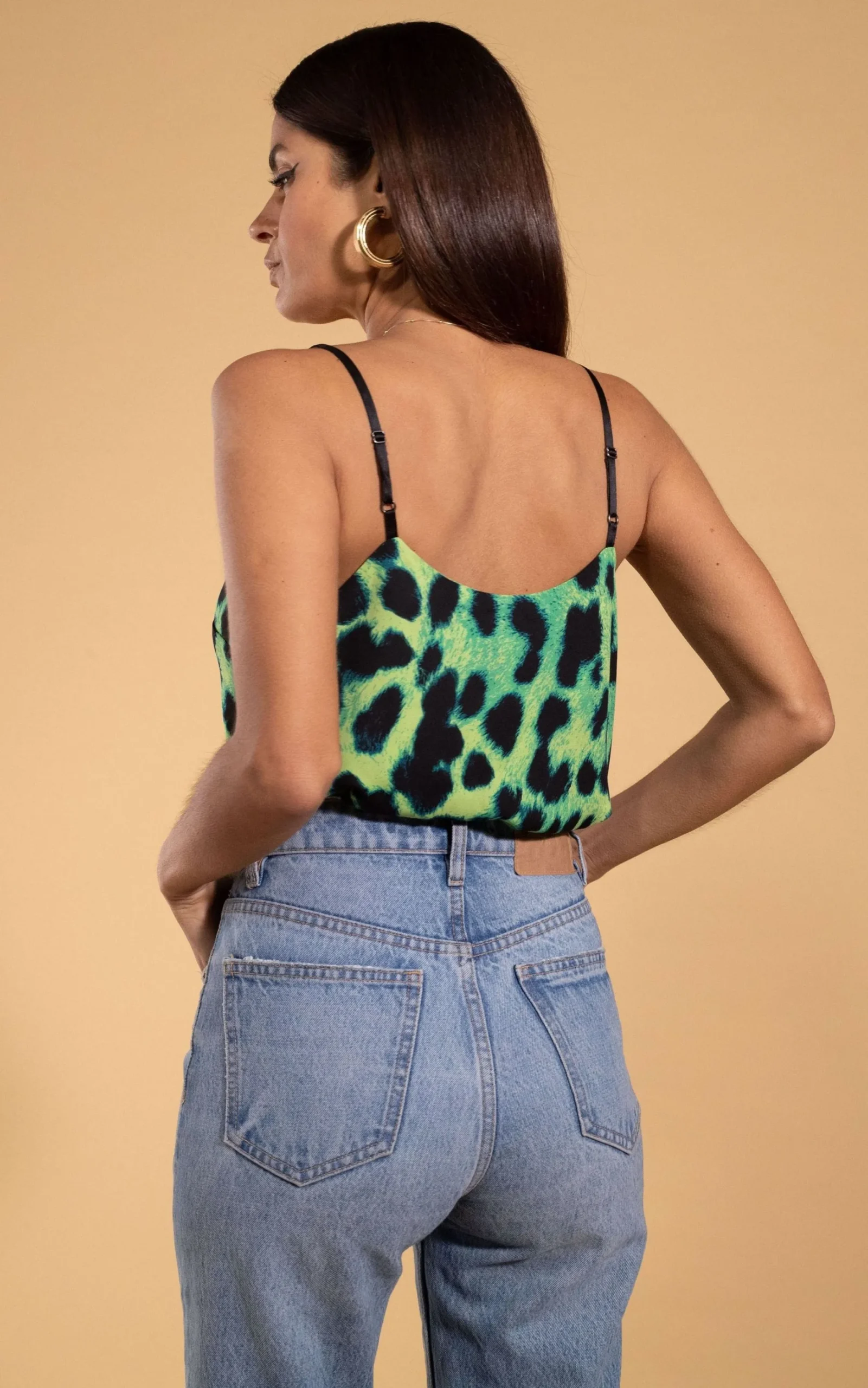 Birdie Cami Top In Lime Leopard