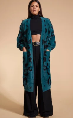 Coco Wrap Cardigan In Black On Forest Green Leopard