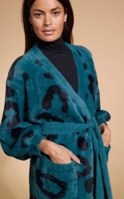 Coco Wrap Cardigan In Black On Forest Green Leopard