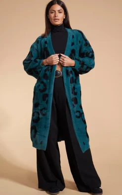 Coco Wrap Cardigan In Black On Forest Green Leopard