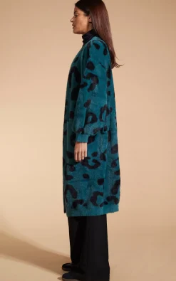 Coco Wrap Cardigan In Black On Forest Green Leopard