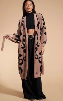 Coco Wrap Cardigan In Black On Mocha Leopard