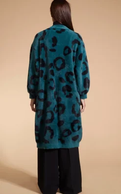 Coco Wrap Cardigan In Black On Forest Green Leopard