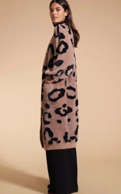 Coco Wrap Cardigan In Black On Mocha Leopard
