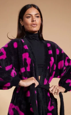 Coco Wrap Cardigan In Cerise On Black Leopard