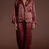 Cosmos Satin Long Leg Pj Set In Ruby Red Leopard