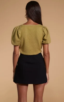 Daphne Pointelle Top In Khaki