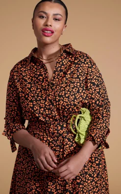 Dove Dress In Orange On Black Leopard - Extended Sizing