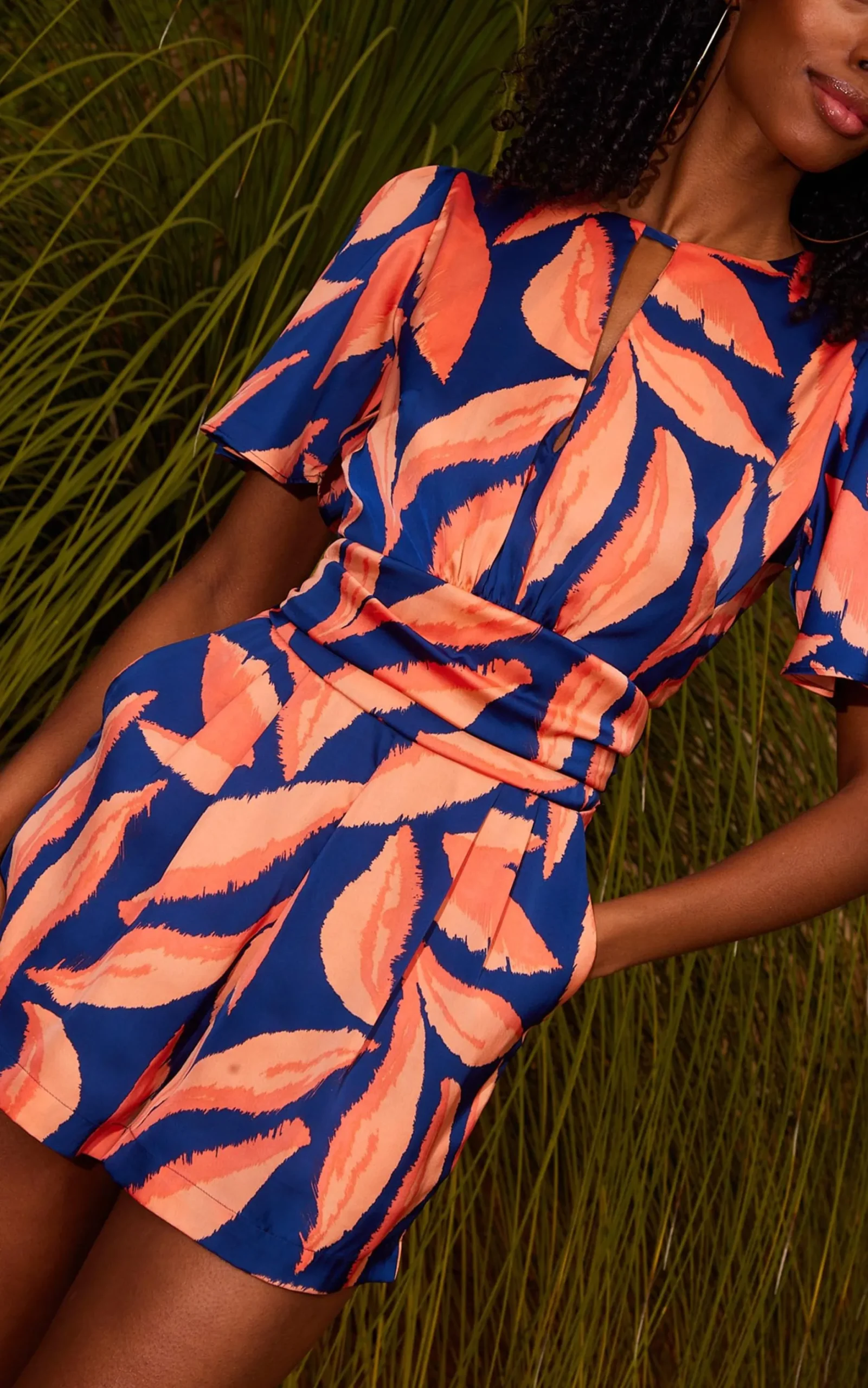 Fleur Playsuit In Abstract Leaf