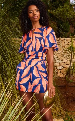 Fleur Playsuit In Abstract Leaf