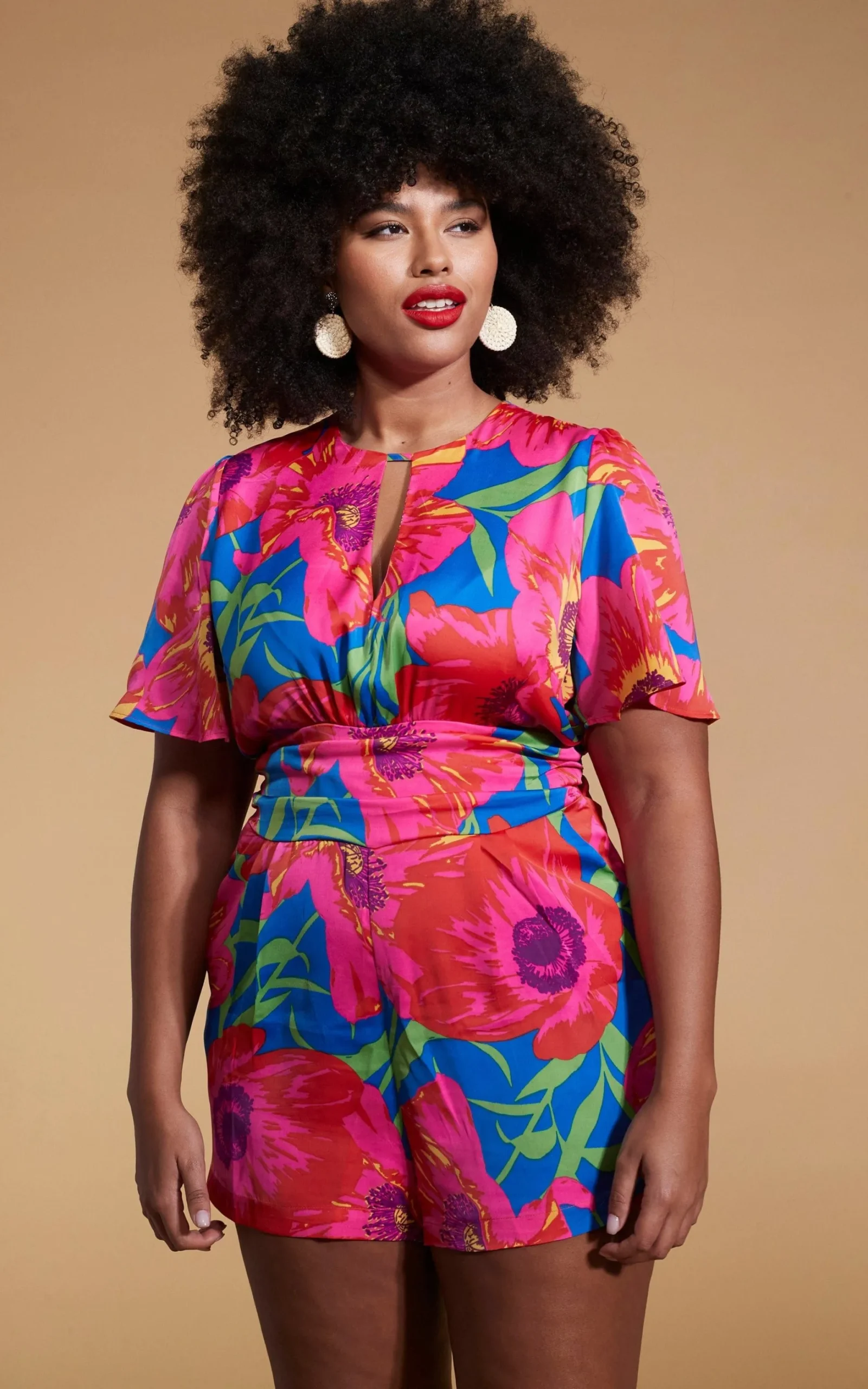 Fleur Playsuit In Poppy Bloom - Extended Sizing