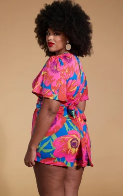 Fleur Playsuit In Poppy Bloom - Extended Sizing