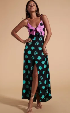 Florence Dress In Black On Pink Dot & Green On Black Dot