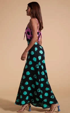 Florence Dress In Black On Pink Dot & Green On Black Dot