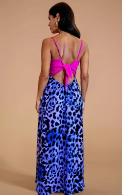 Florence Dress In Magenta And Lilac Leopard Mix