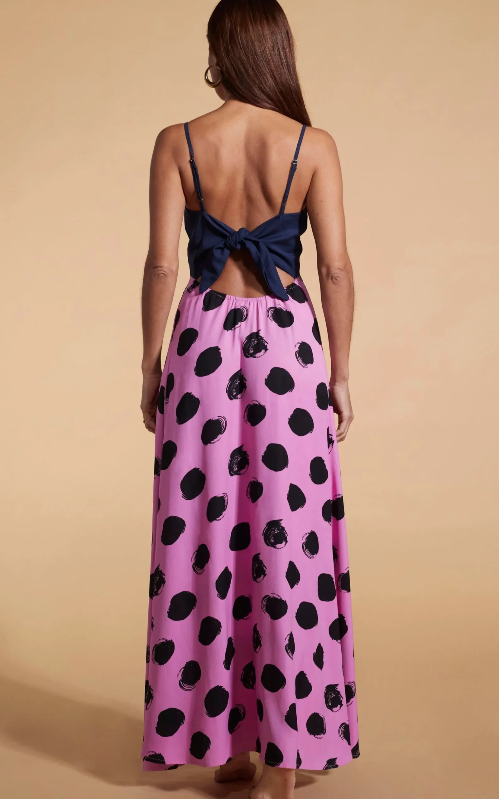 Florence Dress In Navy & Black On Pink Dot