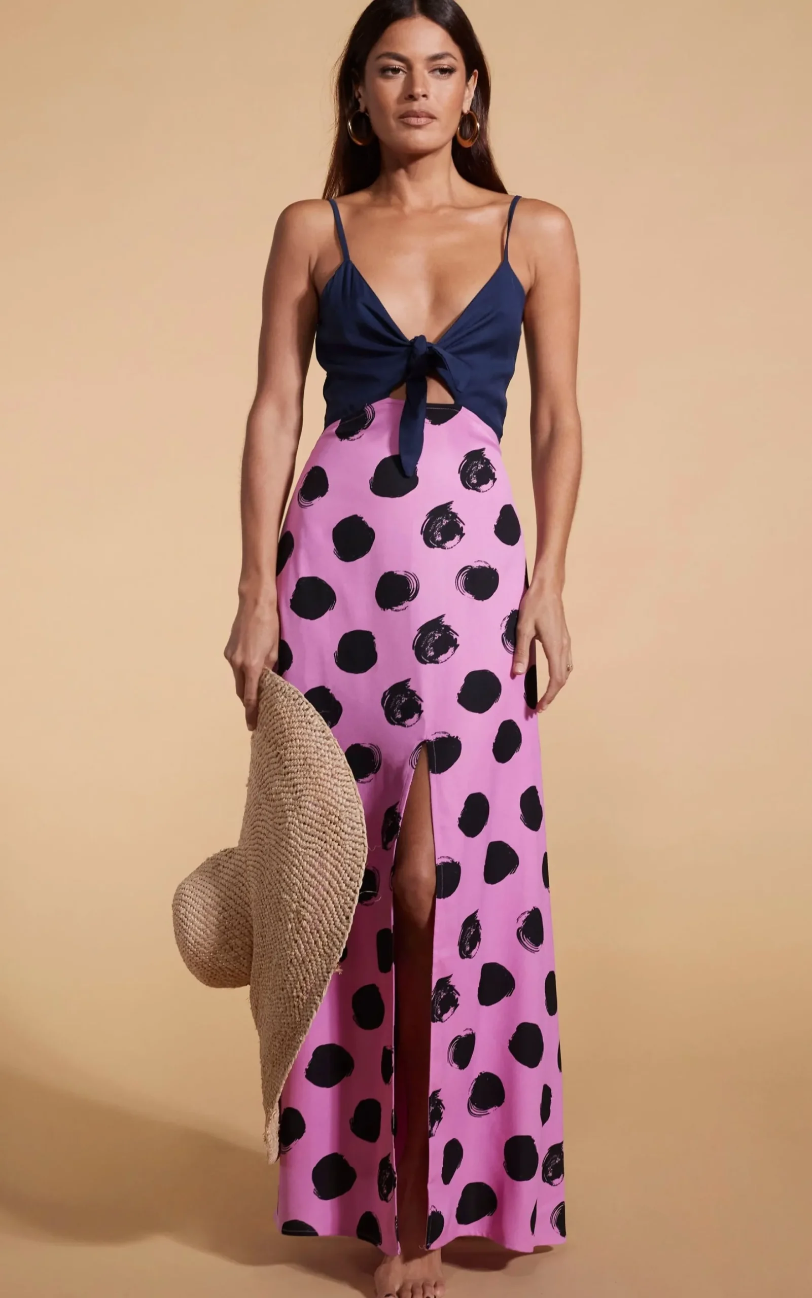 Florence Dress In Navy & Black On Pink Dot