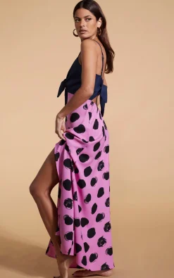 Florence Dress In Navy & Black On Pink Dot