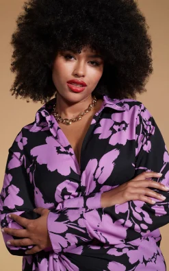 Frankie Wrap Dress In Lilac On Black Floral - Extended Sizing