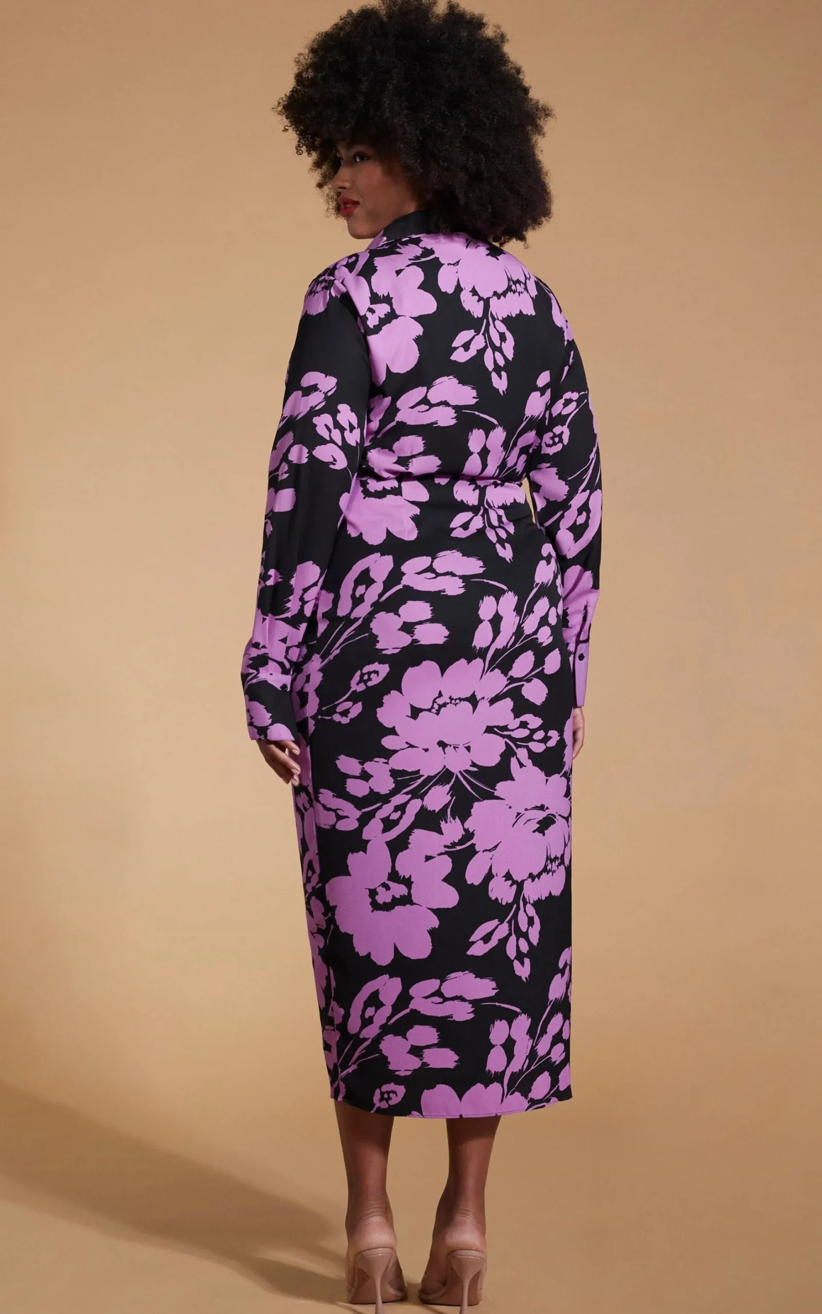 Frankie Wrap Dress In Lilac On Black Floral - Extended Sizing
