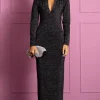 Gianna Metallic Knit Midaxi Dress In Black