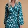 Ginger Mini Wrap Dress In White On Green Cloud