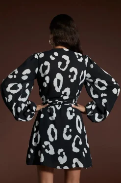 Ginger Mini Wrap Dress In Oversized Mono Leopard