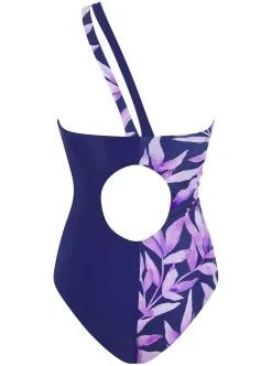 Halo Portinax Swimsuit In Watercolour Purple Leaf & Navy