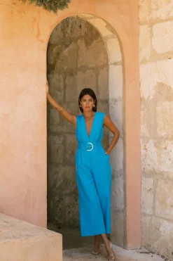 Indy Linen Jumpsuit In Blue - Reversible