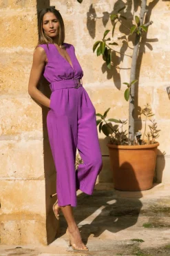 Indy Linen Jumpsuit In Purple - Reversible