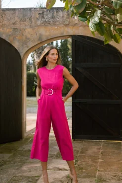 Indy Linen Jumpsuit In Raspberry - Reversible