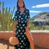 Jenna Maxi Dress In Green On Black Dot