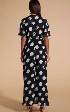 Jenna Maxi Dress In White On Black Dot