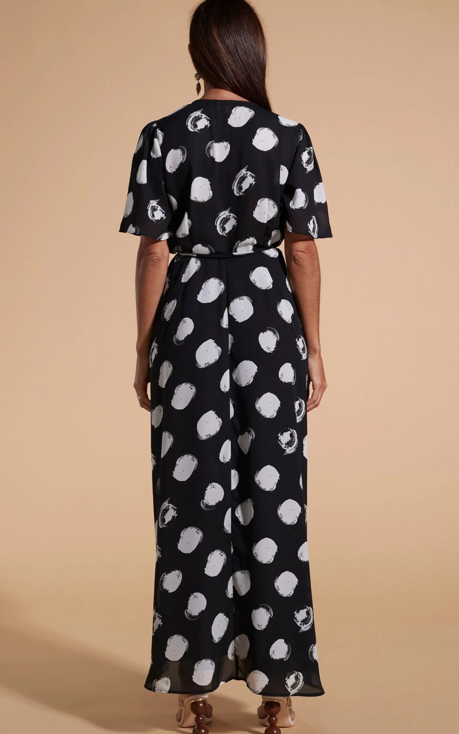 Jenna Maxi Dress In White On Black Dot