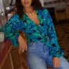 Joanie Tie Top In Blue & Green Floral