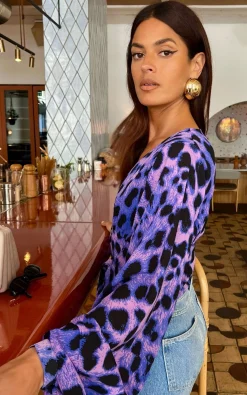 Joanie Tie Top In Lilac Leopard