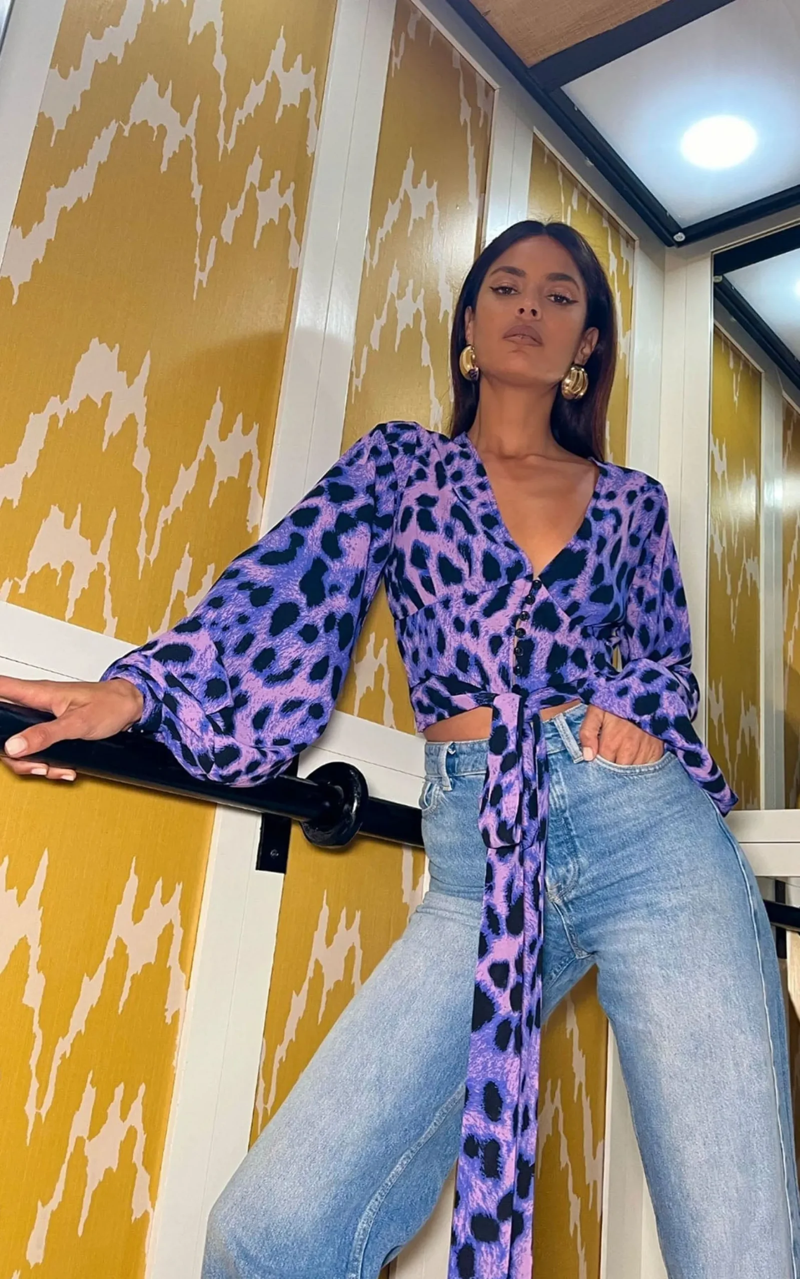 Joanie Tie Top In Lilac Leopard