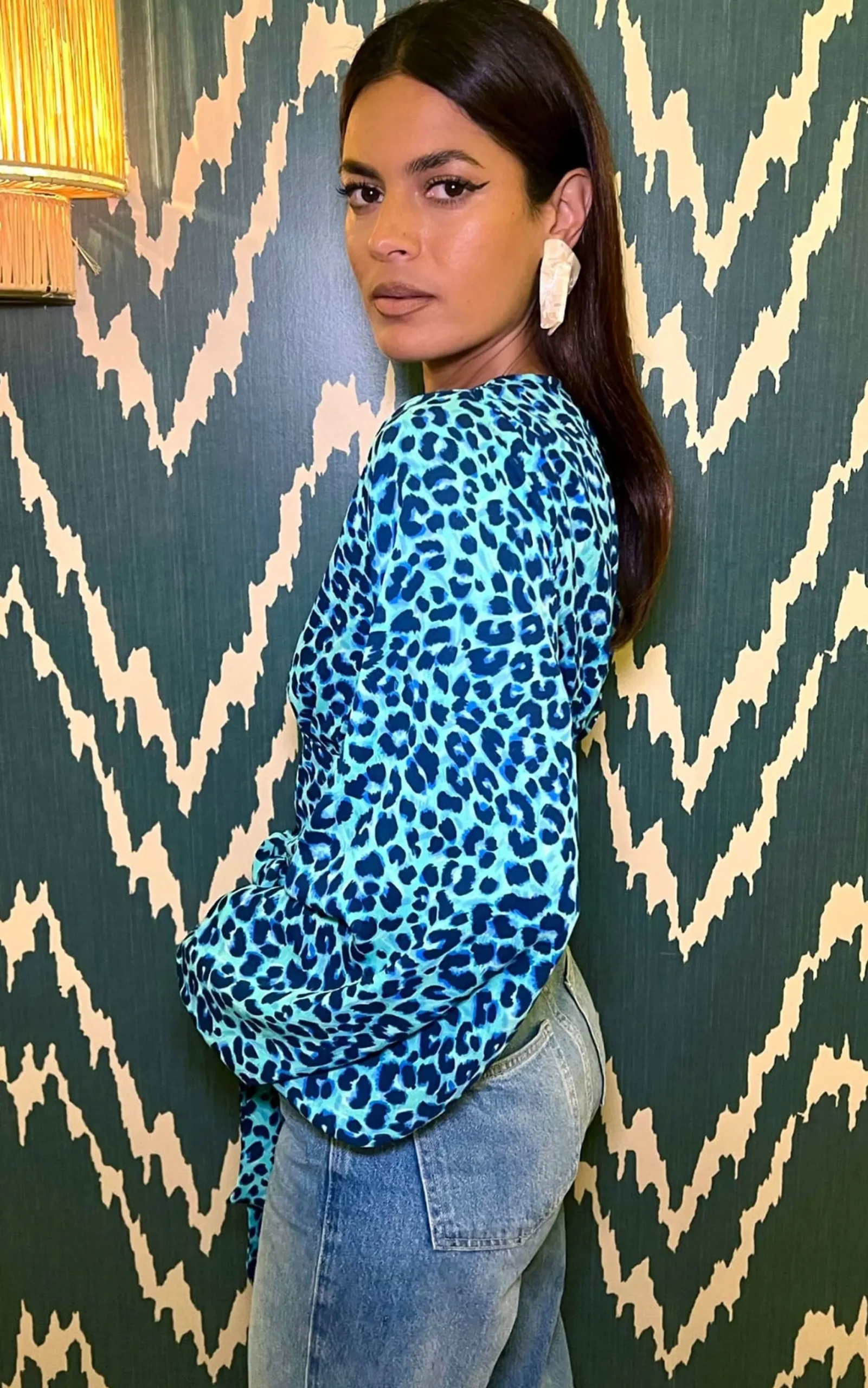 Joanie Tie Top In Turquoise Leopard