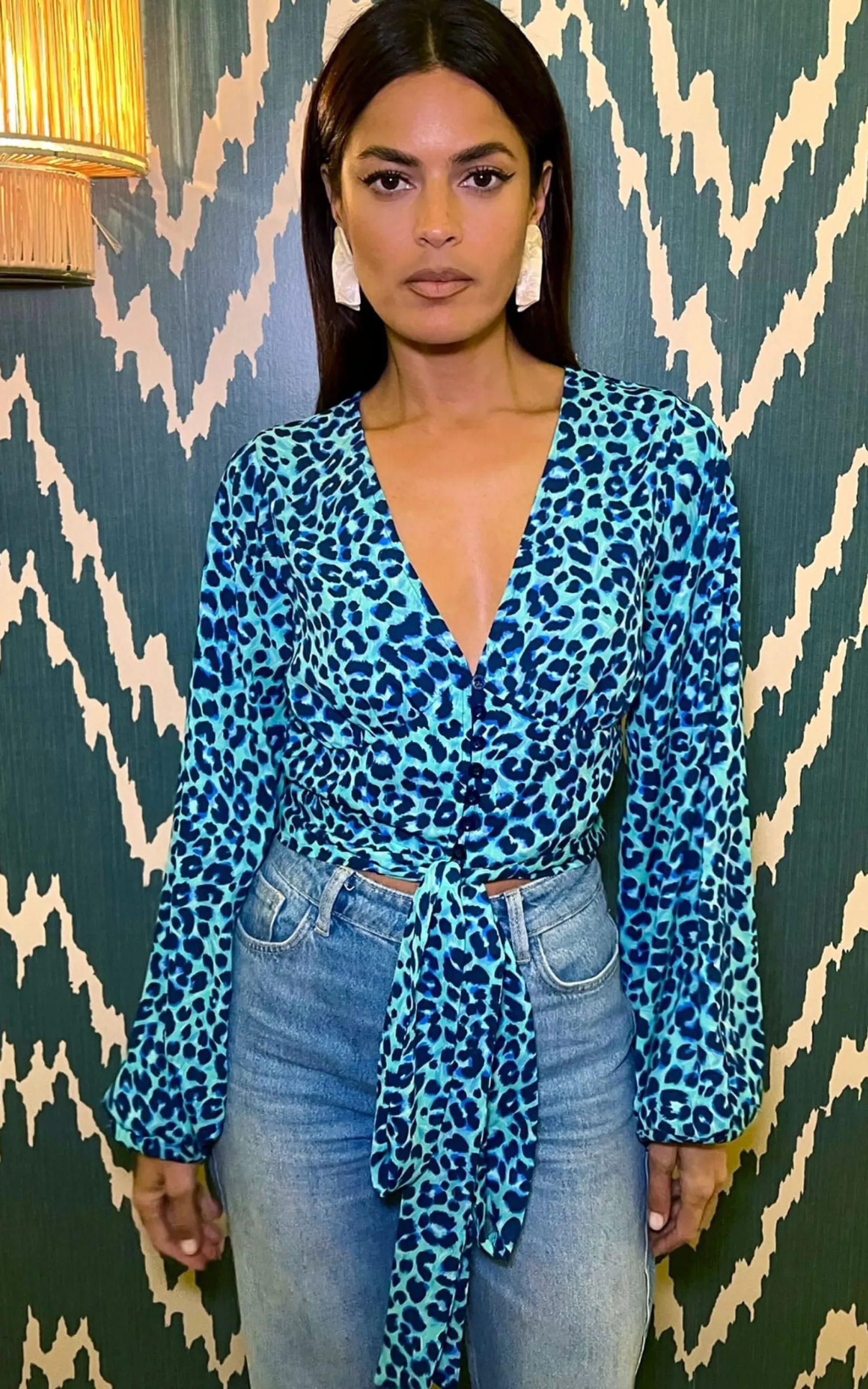 Joanie Tie Top In Turquoise Leopard