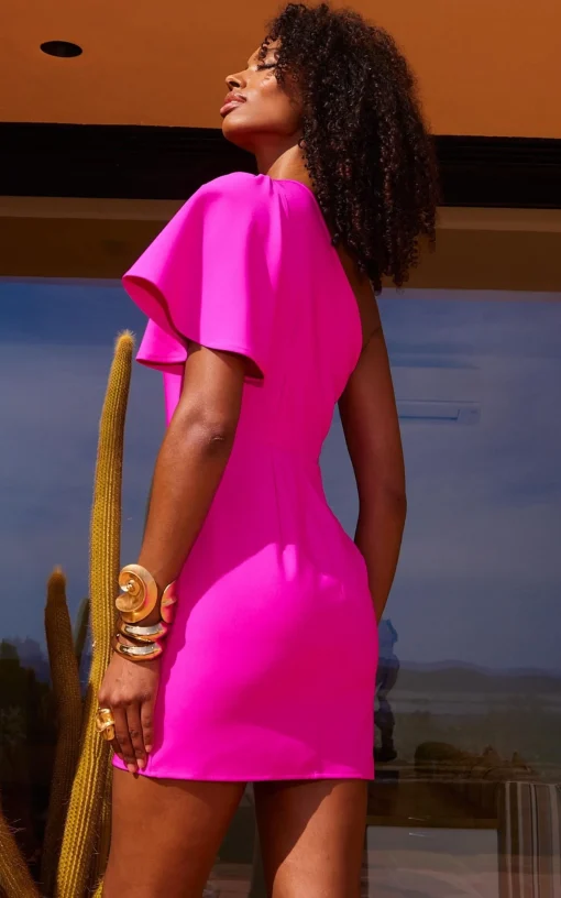 joy pink dress Joy One Shoulder Mini Dress In Magenta Pink