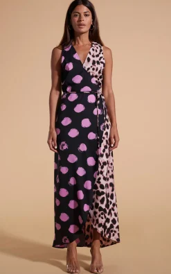 Kyla Dress In Pink On Black Dot & Blush Leopard