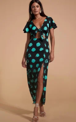 Lily Dress In Green On Black Dot