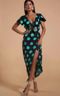 Lily Dress In Green On Black Dot