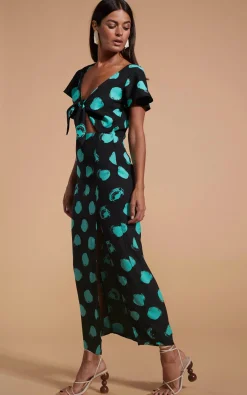 Lily Dress In Green On Black Dot