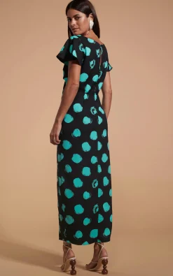 Lily Dress In Green On Black Dot