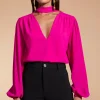 Lyma (Multi-Way) Tie Neck Top In Solid Magenta