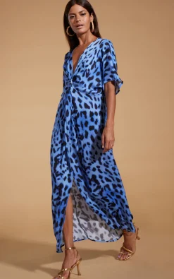 Makuna Kaftan In Bright Blue Leopard