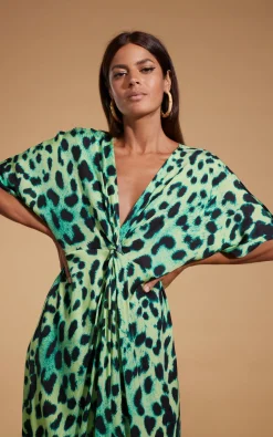 Makuna Kaftan In Lime Leopard