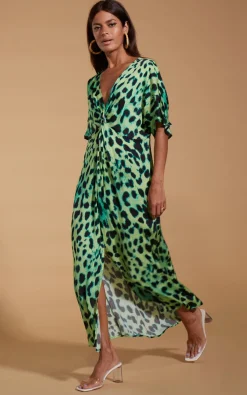 Makuna Kaftan In Lime Leopard